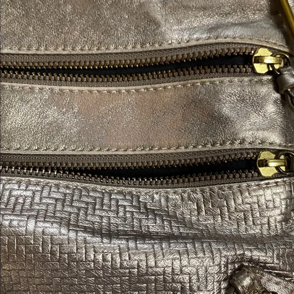 Elliott Lucca Crossbody Metallic Leather Bag Zipper 10x7x1.5 Adjustable Drop